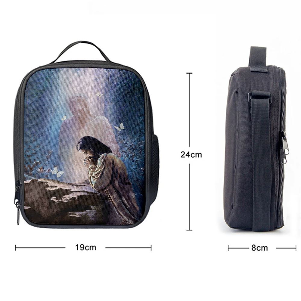 Praying With God White Butterfly Forest Lunch Bag, Bible Verse Lunch Bag For Men And Women