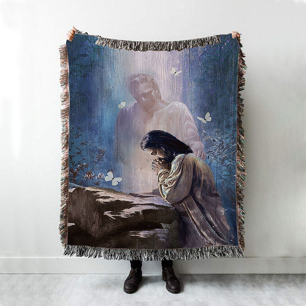 Praying With God White Butterfly Forest Woven Blanket Print - Inspirational Woven Blanket Art - Christian Throw Blanket Home Decor