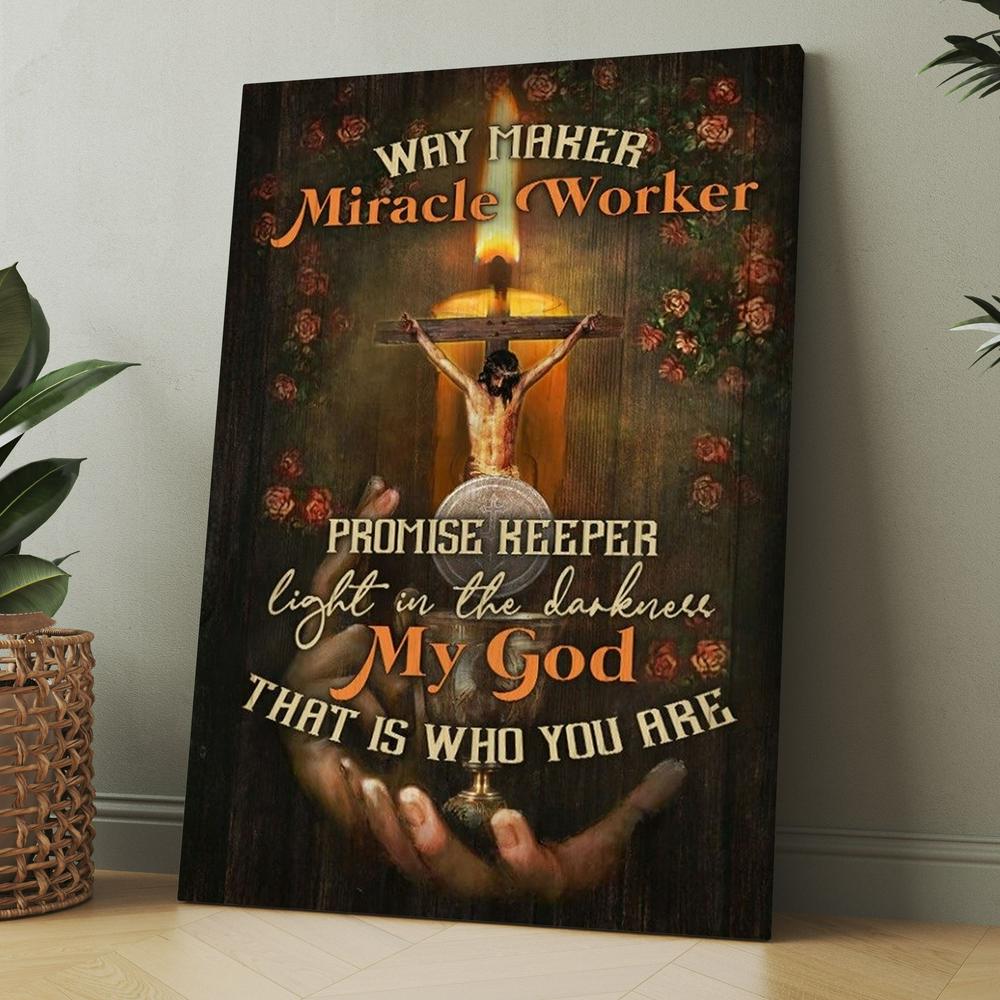 Pretty Candle Rose Garden Jesus Way Maker Miracle Worker Canvas, Christmas Gift for Christian