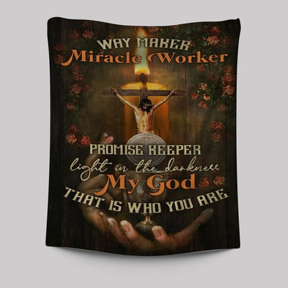 Pretty Candle Rose Garden Jesus Way Maker Miracle Worker Tapestry
