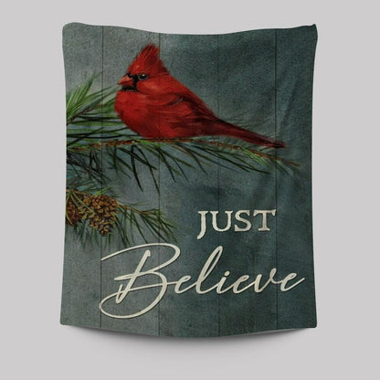 Pretty Cardinal Pine Cone Tree Just Believe Tapestry