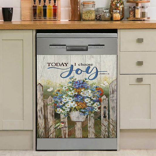 Pretty Flower Vase Today I Choose Joy Dishwasher Cover, Christian Dishwasher Wrap, Religious Kitchen Decoration
