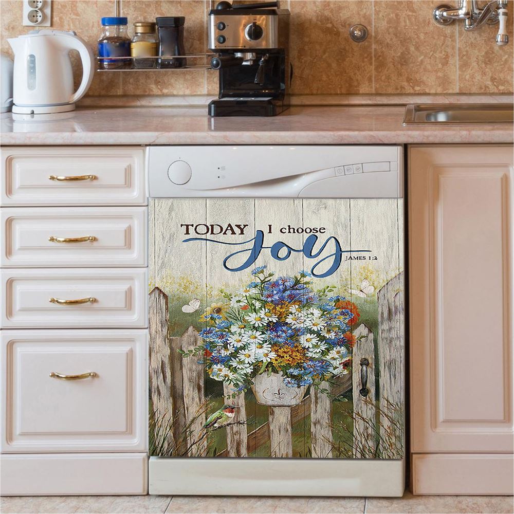 Pretty Flower Vase Today I Choose Joy Dishwasher Cover, Christian Dishwasher Wrap, Religious Kitchen Decoration