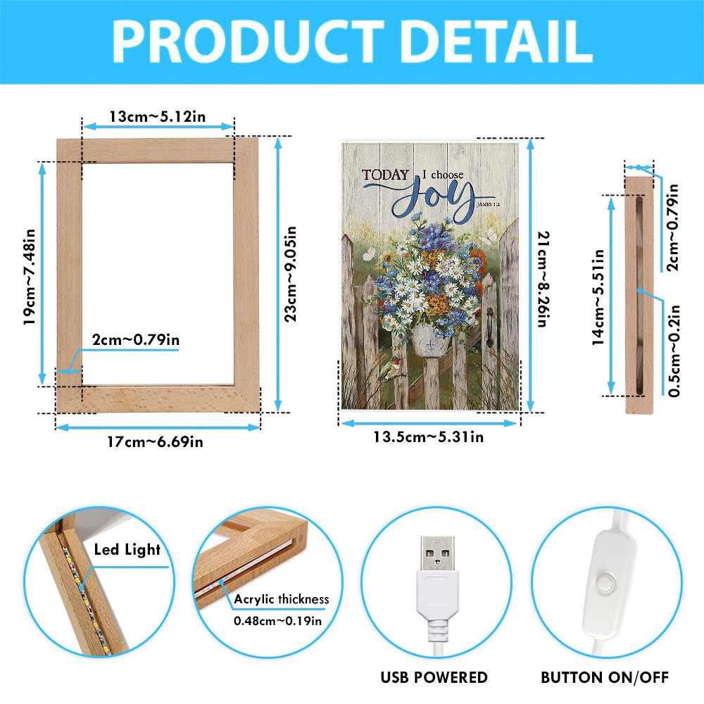 Pretty Flower Vase Today I Choose Joy Frame Lamp - Christian Art - Religious Home Decor