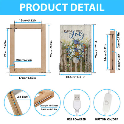 Pretty Flower Vase Today I Choose Joy Frame Lamp - Christian Art - Religious Home Decor