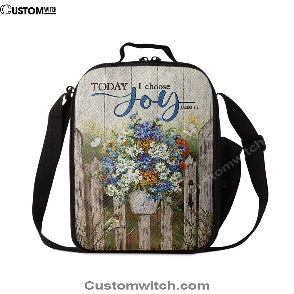 Pretty Flower Vase Today I Choose Joy Lunch Bag, Bible Verse Lunch Bag For Men And Women