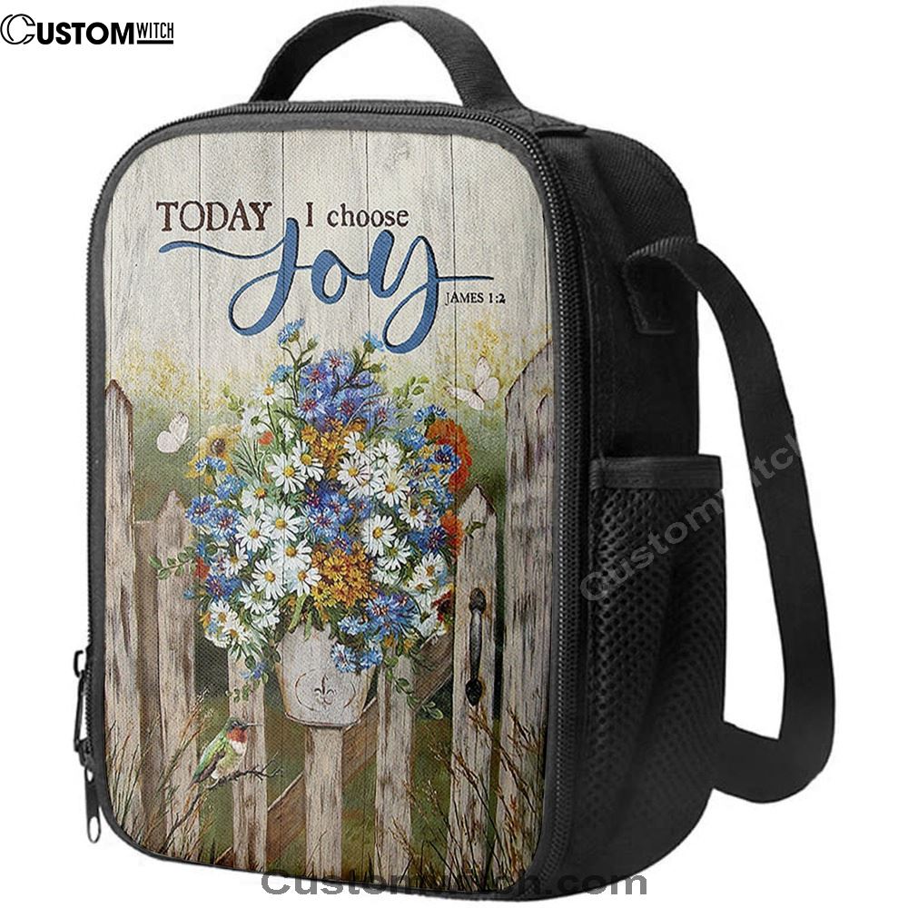 Pretty Flower Vase Today I Choose Joy Lunch Bag, Bible Verse Lunch Bag For Men And Women