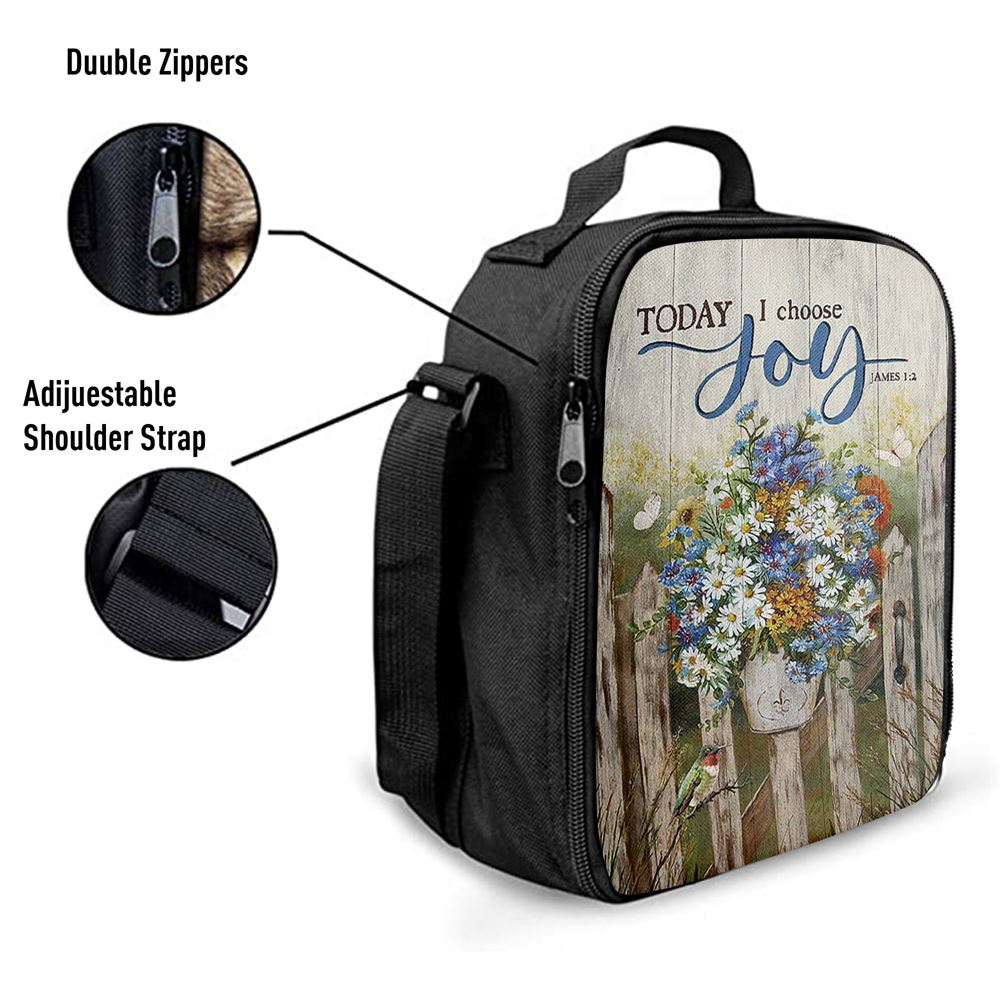Pretty Flower Vase Today I Choose Joy Lunch Bag, Bible Verse Lunch Bag For Men And Women