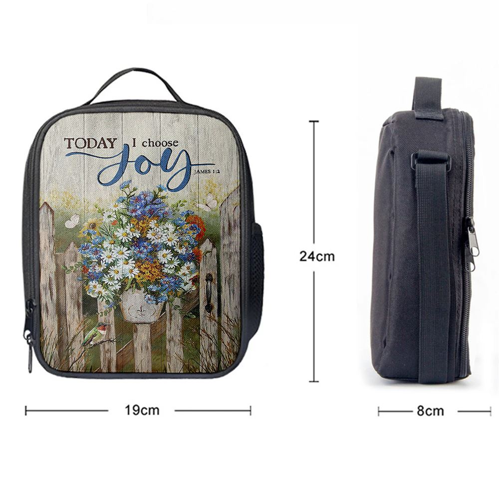 Pretty Flower Vase Today I Choose Joy Lunch Bag, Bible Verse Lunch Bag For Men And Women