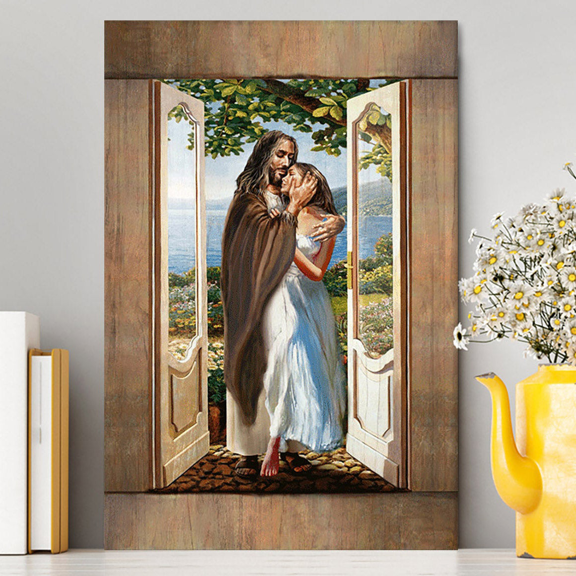 Pretty Girl Beautiful Forest Walking With Jesus Canvas Print - Inspirational Canvas Art - Christian Wall Art Home Decor