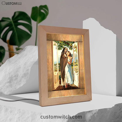 Pretty Girl Beautiful Forest Walking With Jesus Frame Lamp Print - Inspirational Frame Lamp Art - Christian Art Home Decor