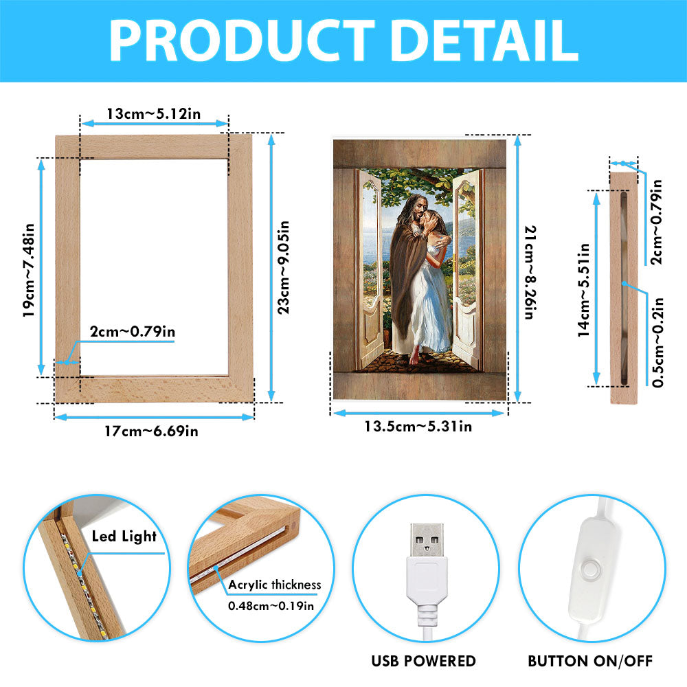 Pretty Girl Beautiful Forest Walking With Jesus Frame Lamp Print - Inspirational Frame Lamp Art - Christian Art Home Decor