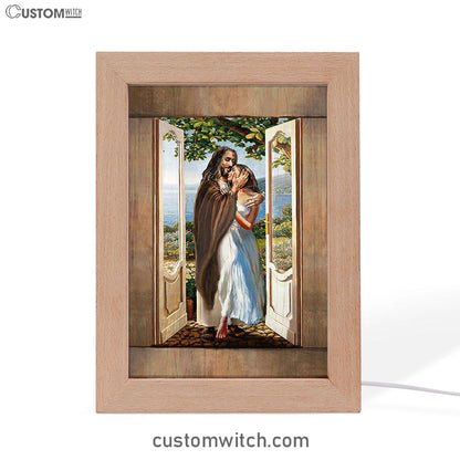 Pretty Girl Beautiful Forest Walking With Jesus Frame Lamp Print - Inspirational Frame Lamp Art - Christian Art Home Decor
