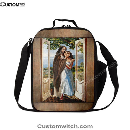 Pretty Girl Beautiful Forest Walking With Jesus Lunch Bag, Bible Verse Lunch Bag For Men And Women