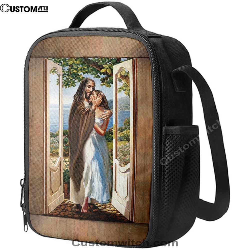 Pretty Girl Beautiful Forest Walking With Jesus Lunch Bag, Bible Verse Lunch Bag For Men And Women