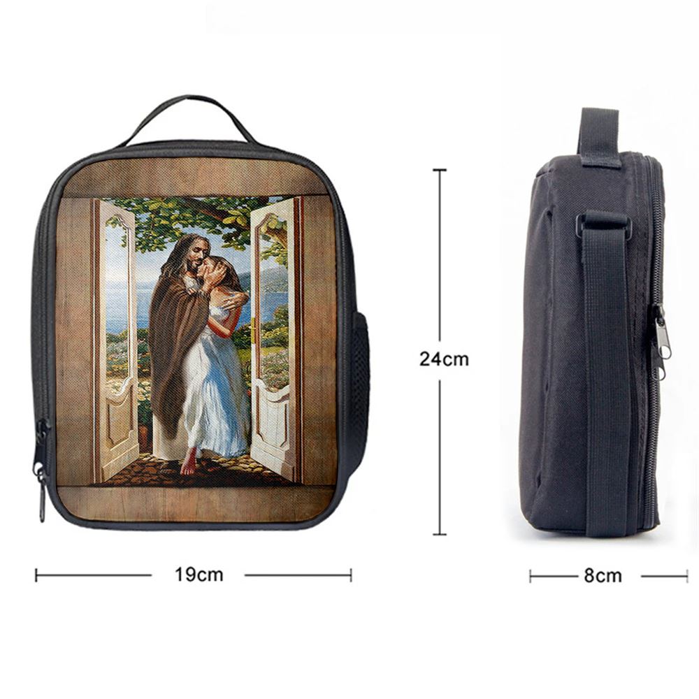 Pretty Girl Beautiful Forest Walking With Jesus Lunch Bag, Bible Verse Lunch Bag For Men And Women