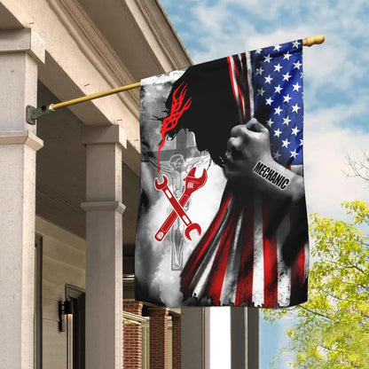 Proud Mechanic Jesus Christ House Flag, Outdoor Religious Flags, Christian Flag, Scripture Flag, Garden Banner