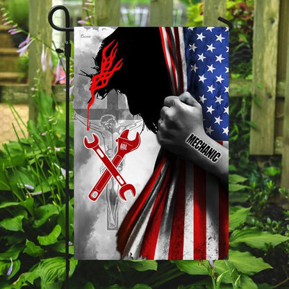 Proud Mechanic Jesus Christ House Flag, Outdoor Religious Flags, Christian Flag, Scripture Flag, Garden Banner