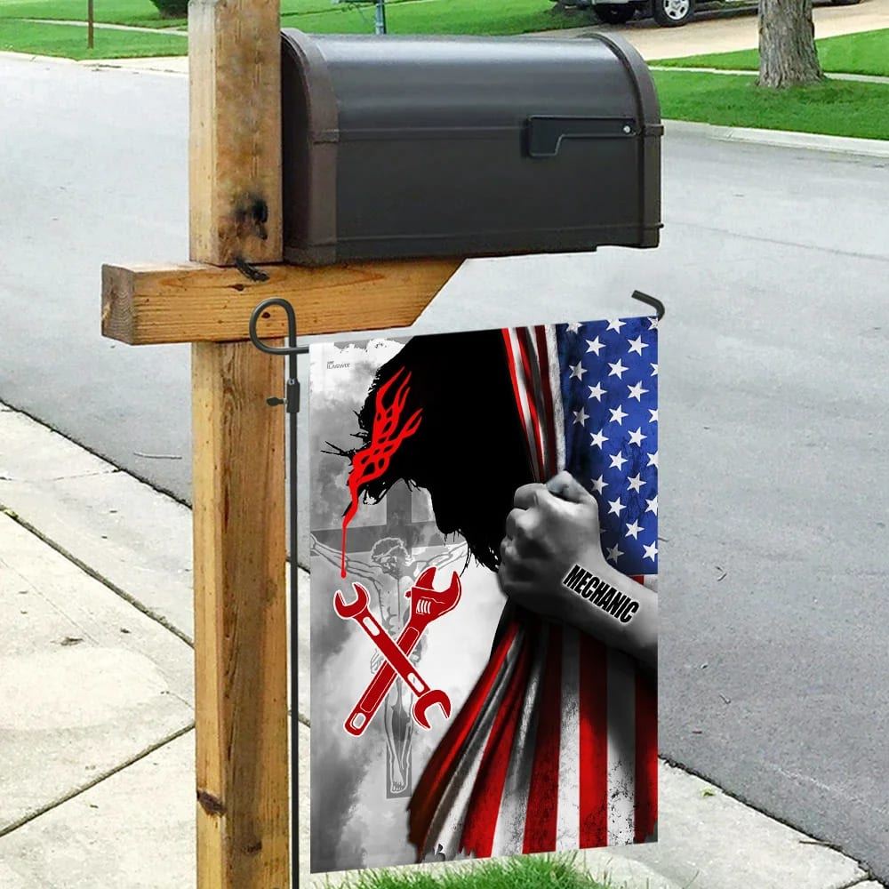 Proud Mechanic Jesus Christ House Flag, Outdoor Religious Flags, Christian Flag, Scripture Flag, Garden Banner