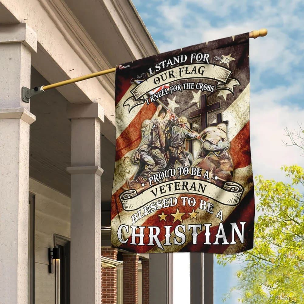 Proud To Be A Veteran Blessed To Be A Christian House Flag, Outdoor Religious Flags, Christian Flag, Scripture Flag, Garden Banner