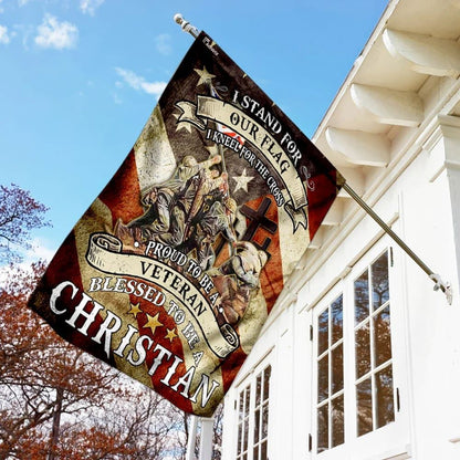 Proud To Be A Veteran Blessed To Be A Christian House Flag, Outdoor Religious Flags, Christian Flag, Scripture Flag, Garden Banner