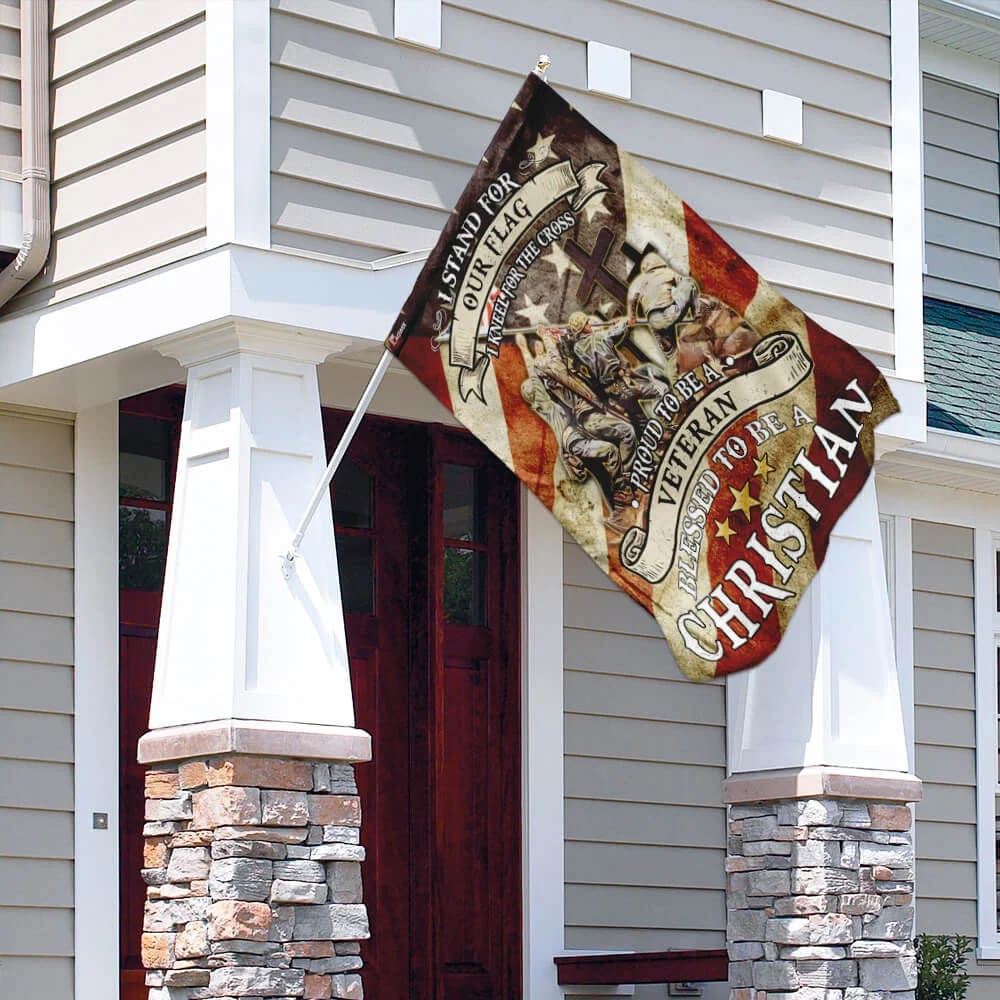 Proud To Be A Veteran Blessed To Be A Christian House Flag, Outdoor Religious Flags, Christian Flag, Scripture Flag, Garden Banner
