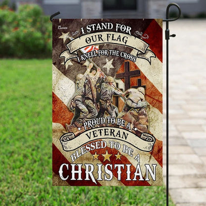 Proud To Be A Veteran Blessed To Be A Christian House Flag, Outdoor Religious Flags, Christian Flag, Scripture Flag, Garden Banner