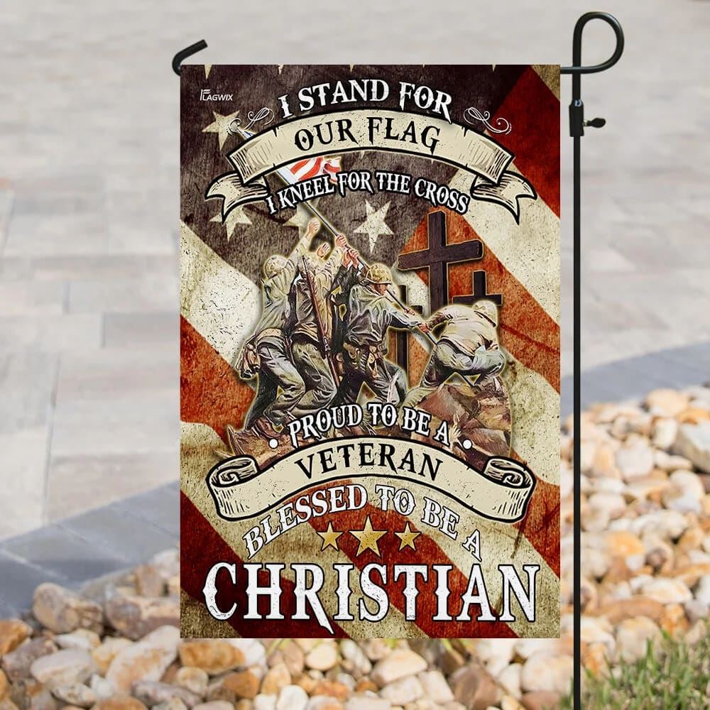 Proud To Be A Veteran Blessed To Be A Christian House Flag, Outdoor Religious Flags, Christian Flag, Scripture Flag, Garden Banner