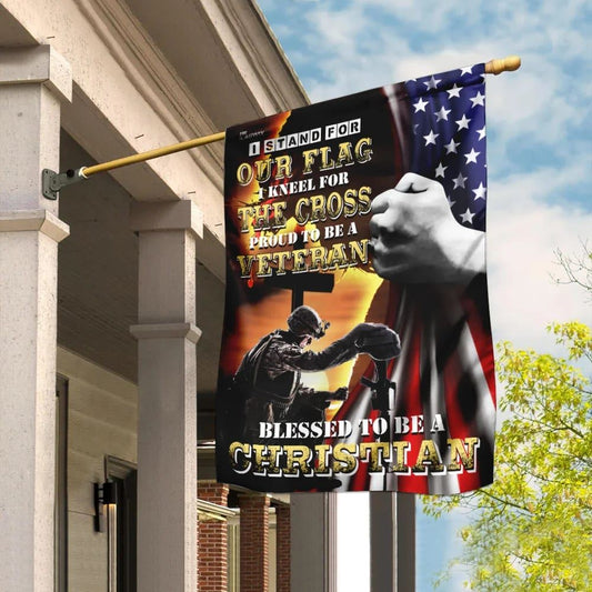 Proud To Be A Veteran Blessed To Be A Christian House Flags, Christian Flag, Scripture Flag, Garden Banner
