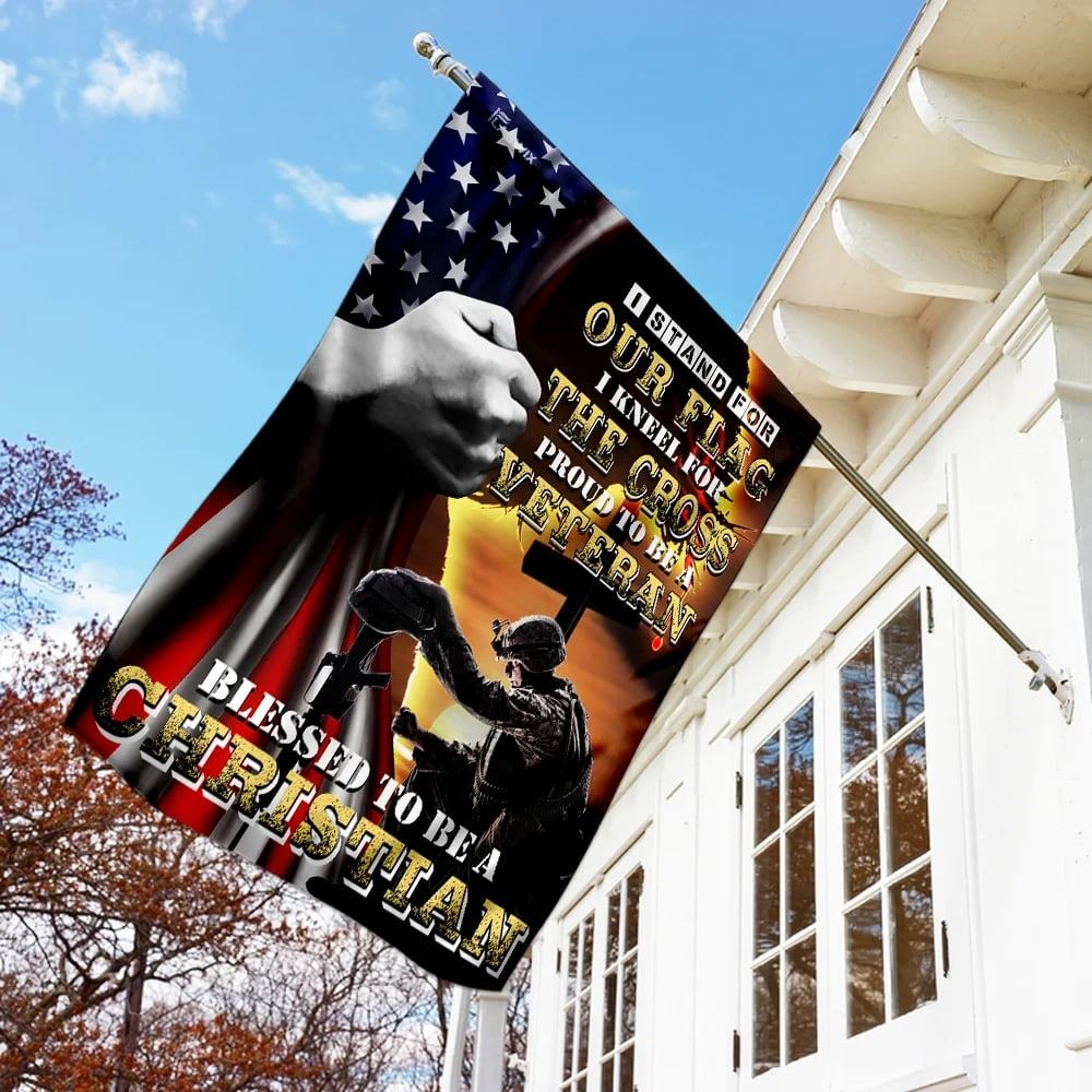 Proud To Be A Veteran Blessed To Be A Christian House Flags, Christian Flag, Scripture Flag, Garden Banner