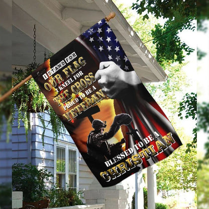 Proud To Be A Veteran Blessed To Be A Christian House Flags, Christian Flag, Scripture Flag, Garden Banner