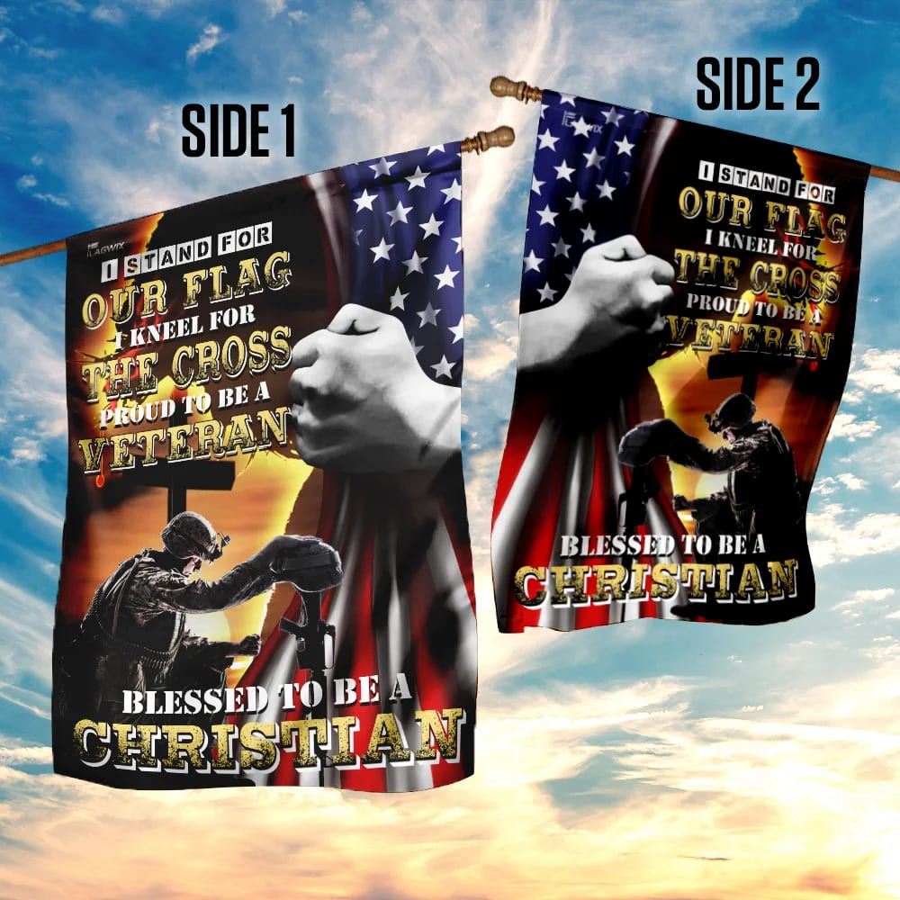 Proud To Be A Veteran Blessed To Be A Christian House Flags, Christian Flag, Scripture Flag, Garden Banner