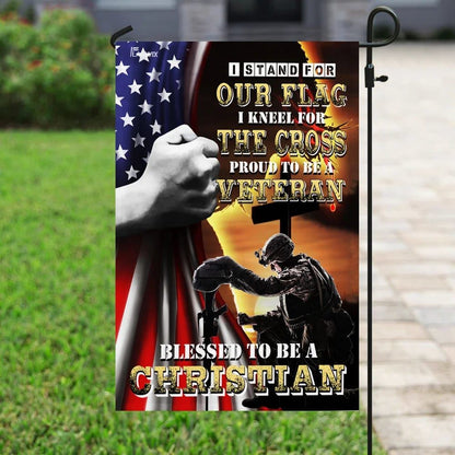 Proud To Be A Veteran Blessed To Be A Christian House Flags, Christian Flag, Scripture Flag, Garden Banner