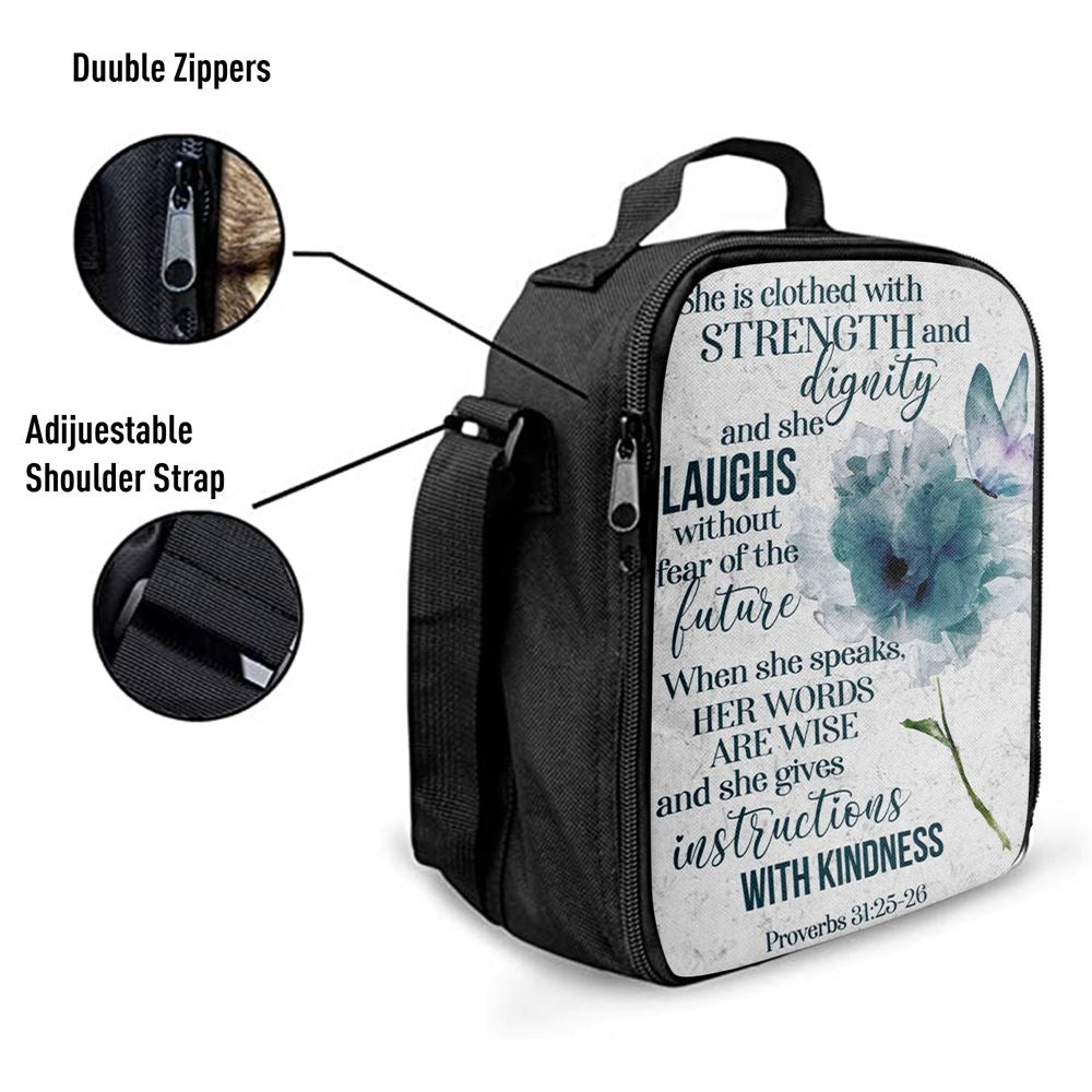 Proverbs 3125-26 She Is Clothed With Strength And Dignity Lunch Bags, Bible Verse Lunch Bag For Men And Women