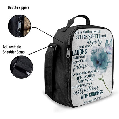 Proverbs 3125-26 She Is Clothed With Strength And Dignity Lunch Bags, Bible Verse Lunch Bag For Men And Women