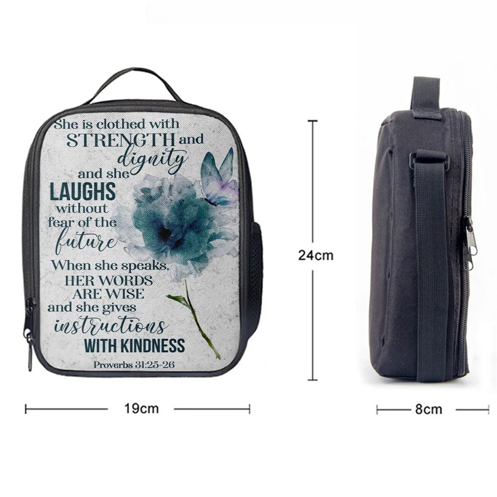Proverbs 3125-26 She Is Clothed With Strength And Dignity Lunch Bags, Bible Verse Lunch Bag For Men And Women