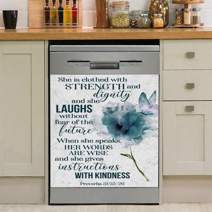 Proverbs 3125 26 She Is Clothed With Strength And Dignity Dishwasher Cover, Bible Verse Dishwasher Wrap, Scripture Kitchen Decoration