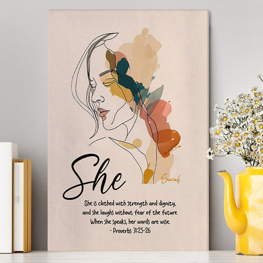 Proverbs 315-6 When She Speaks, Her Words Are Wise Personalized Canvas Wall Art - Religious Canvas Prints - Bible Canvas Art