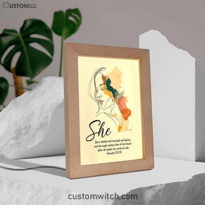 Proverbs 315-6 When She Speaks, Her Words Are Wise Personalized Frame Lamp Art - Religious Gifts Night Light - Bible Frame Lamp Art