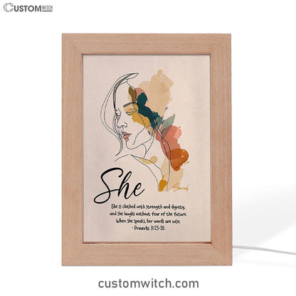 Proverbs 315-6 When She Speaks, Her Words Are Wise Personalized Frame Lamp Art - Religious Gifts Night Light - Bible Frame Lamp Art