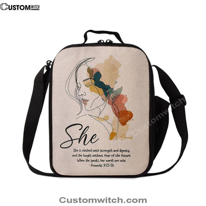Proverbs 315-6 When She Speaks, Her Words Are Wise Personalized Lunch Bag, Bible Verse Lunch Bag For Men And Women