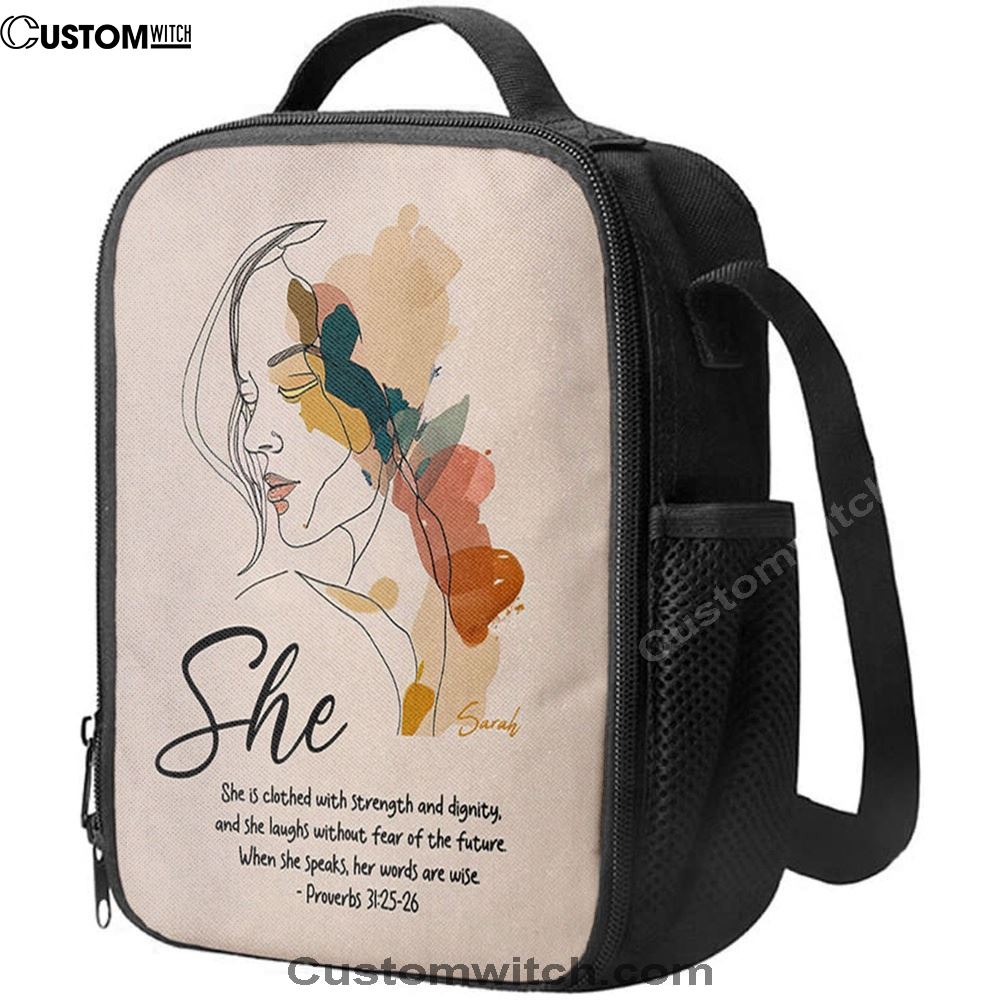 Proverbs 315-6 When She Speaks, Her Words Are Wise Personalized Lunch Bag, Bible Verse Lunch Bag For Men And Women