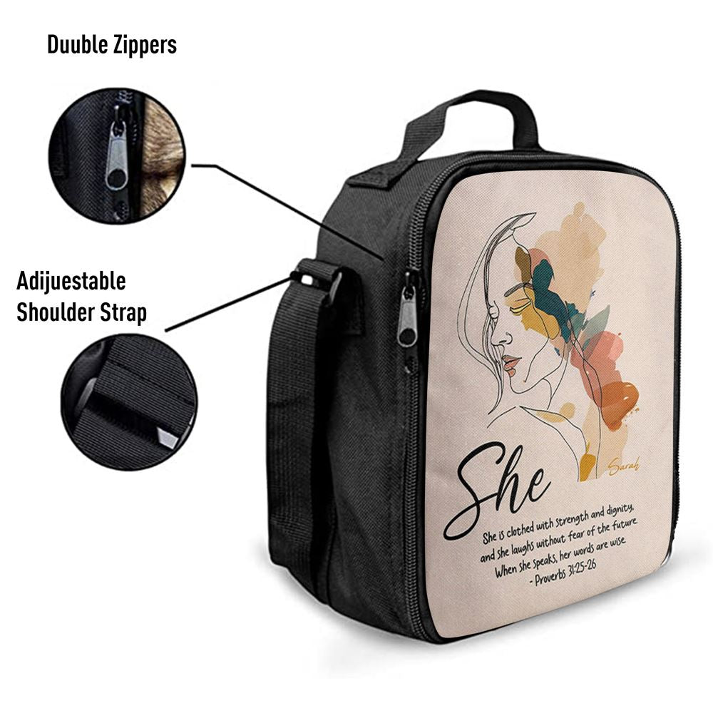 Proverbs 315-6 When She Speaks, Her Words Are Wise Personalized Lunch Bag, Bible Verse Lunch Bag For Men And Women