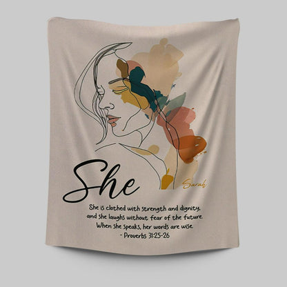 Proverbs 315-6 When She Speaks, Her Words Are Wise Personalized Tapestry Wall Art - Religious Tapestries Wall Hanging Prints - Bible Tapestry Art