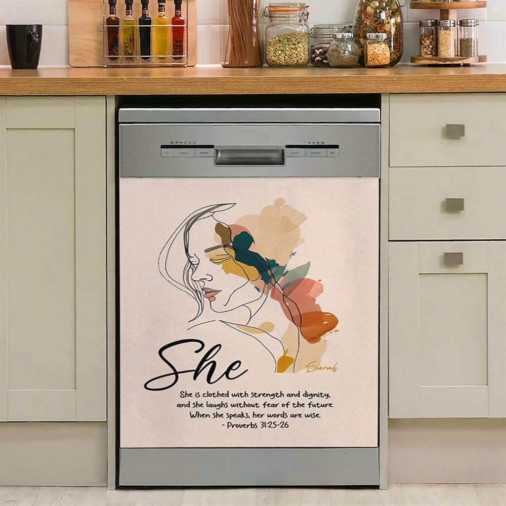 Proverbs 315 6 When She Speaks, Her Words Are Wise Personalized Dishwasher Cover, Religious Dishwasher Wrap, Bible Kitchen Decoration