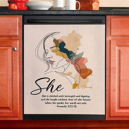 Proverbs 315 6 When She Speaks, Her Words Are Wise Personalized Dishwasher Cover, Religious Dishwasher Wrap, Bible Kitchen Decoration