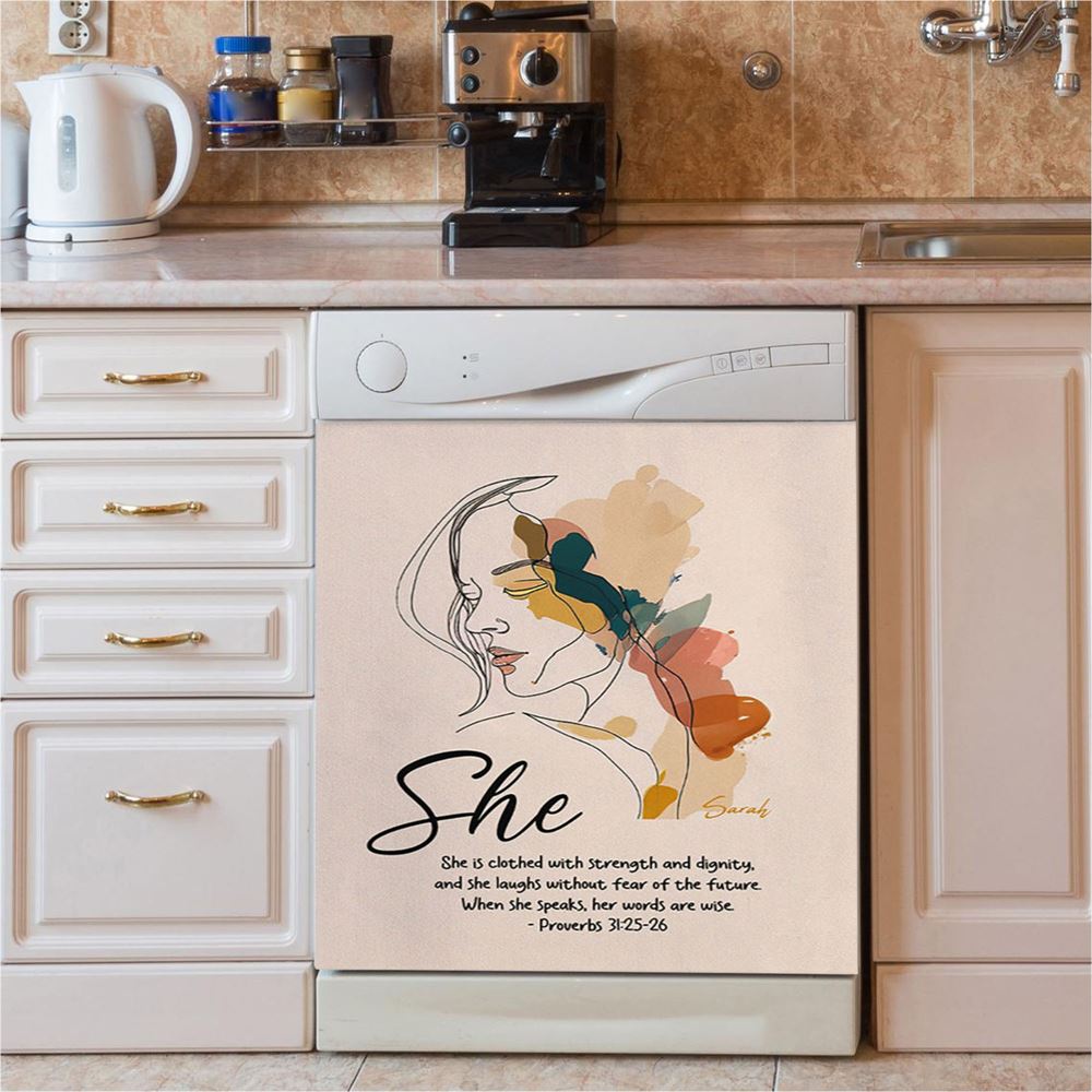 Proverbs 315 6 When She Speaks, Her Words Are Wise Personalized Dishwasher Cover, Religious Dishwasher Wrap, Bible Kitchen Decoration