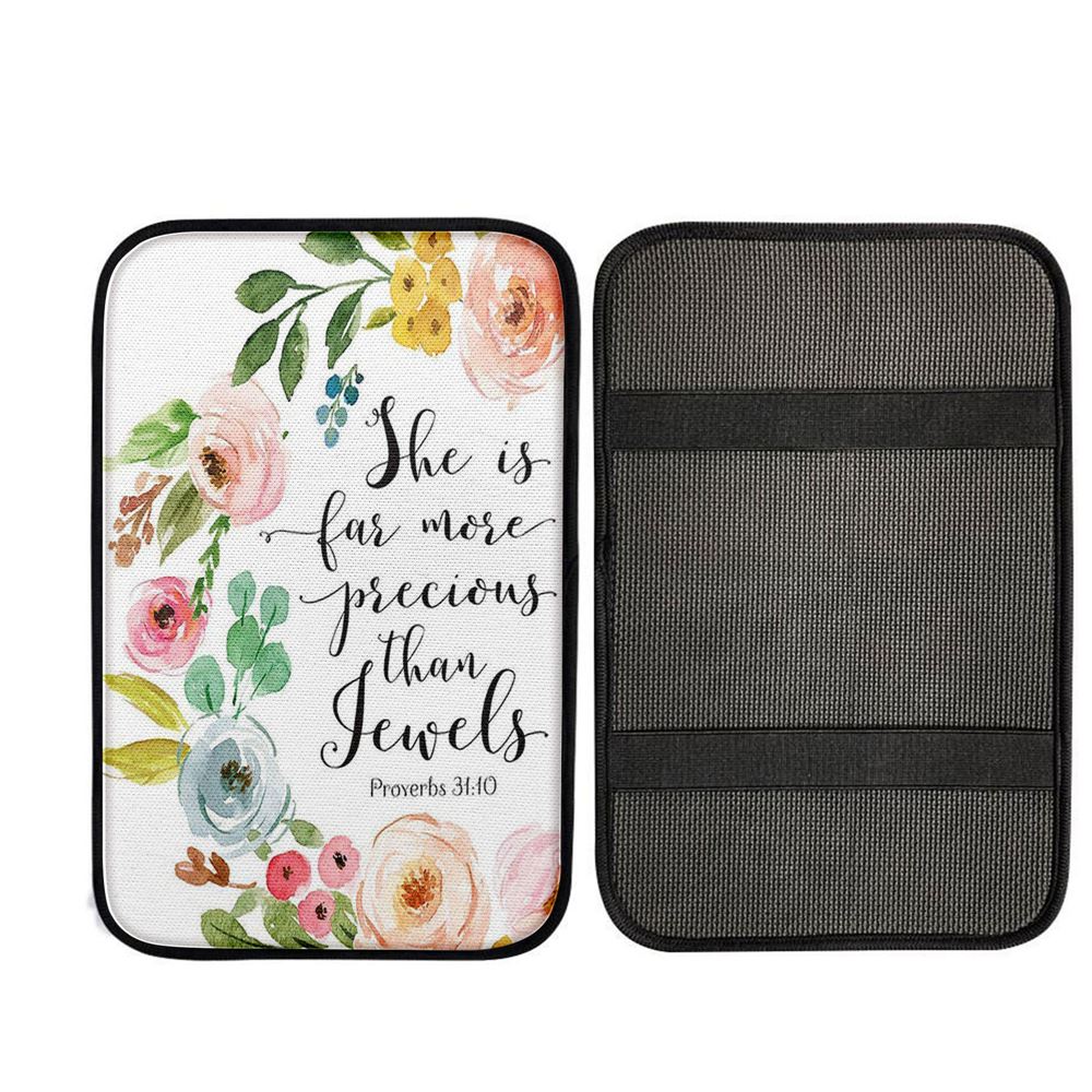 Proverbs 31 10 - She Is More Precious Than Jewels Car Center Console Cover, Christian Gift Car Armrest Pad