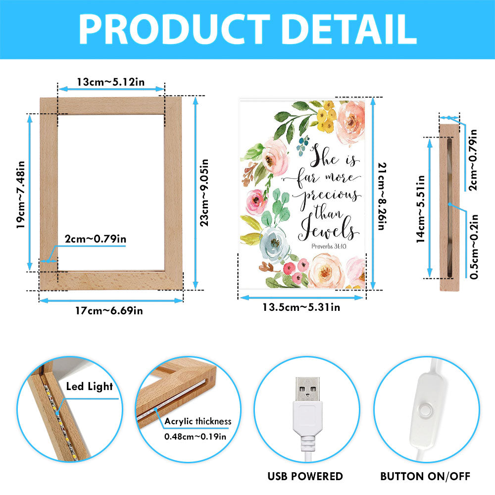 Proverbs 31 10 - She Is More Precious Than Jewels Frame Lamp Prints - Christian Night Light Decor