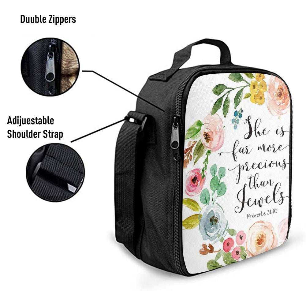 Proverbs 31 10 - She Is More Precious Than Jewels Lunch Bags, Bible Verse Lunch Bag For Men And Women